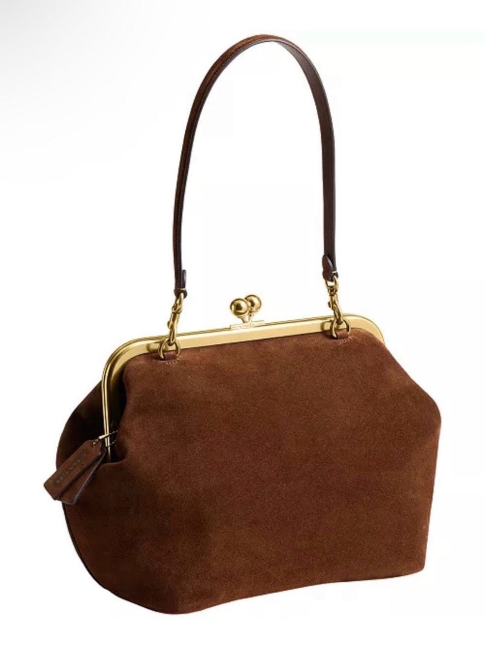 Coach Brown Suede Kiss-Lock Shoulder Bag - Picture 2 of 4